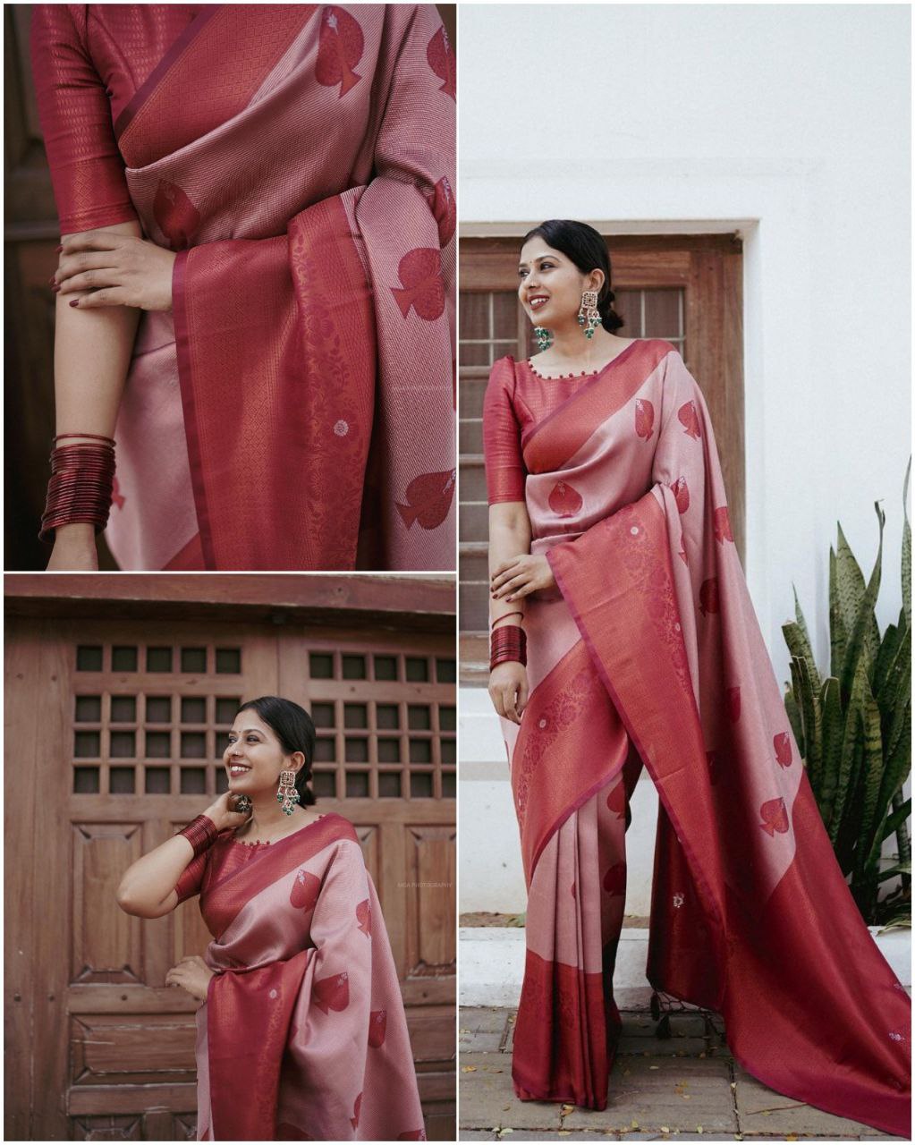 Runglory Blush Pink Zari Woven Kanjivaram Silk Saree