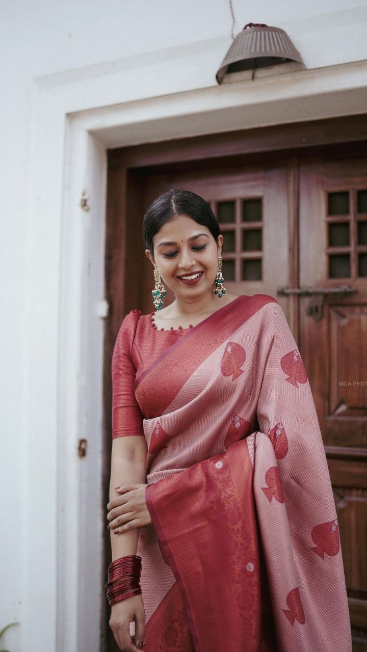 Runglory Blush Pink Zari Woven Kanjivaram Silk Saree