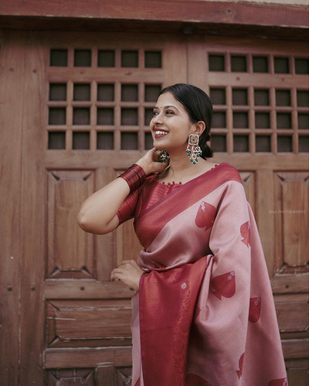 Runglory Blush Pink Zari Woven Kanjivaram Silk Saree