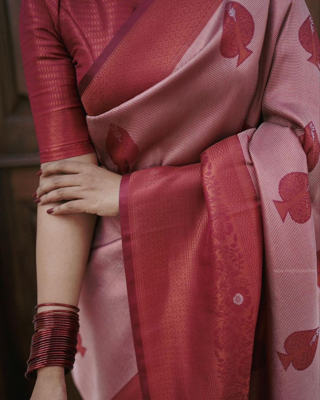 Runglory Blush Pink Zari Woven Kanjivaram Silk Saree