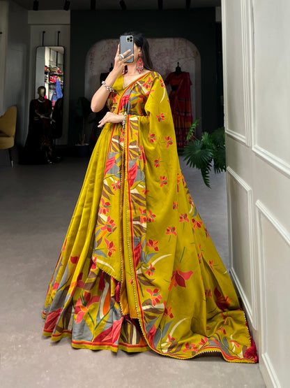 ZariyaFloré Set - Elegant Floral Foil with Gotta Patti And Tassels Lehenga Choli Set