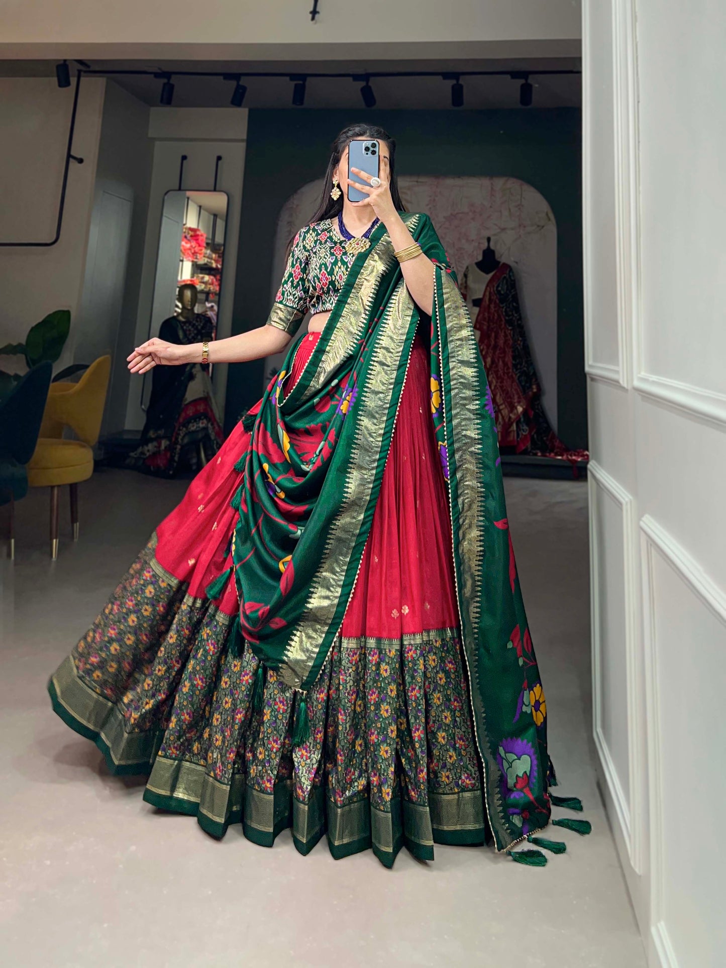 ArtVastra Lehenga Set - Kalamkari Impressions on Lustrous Silk