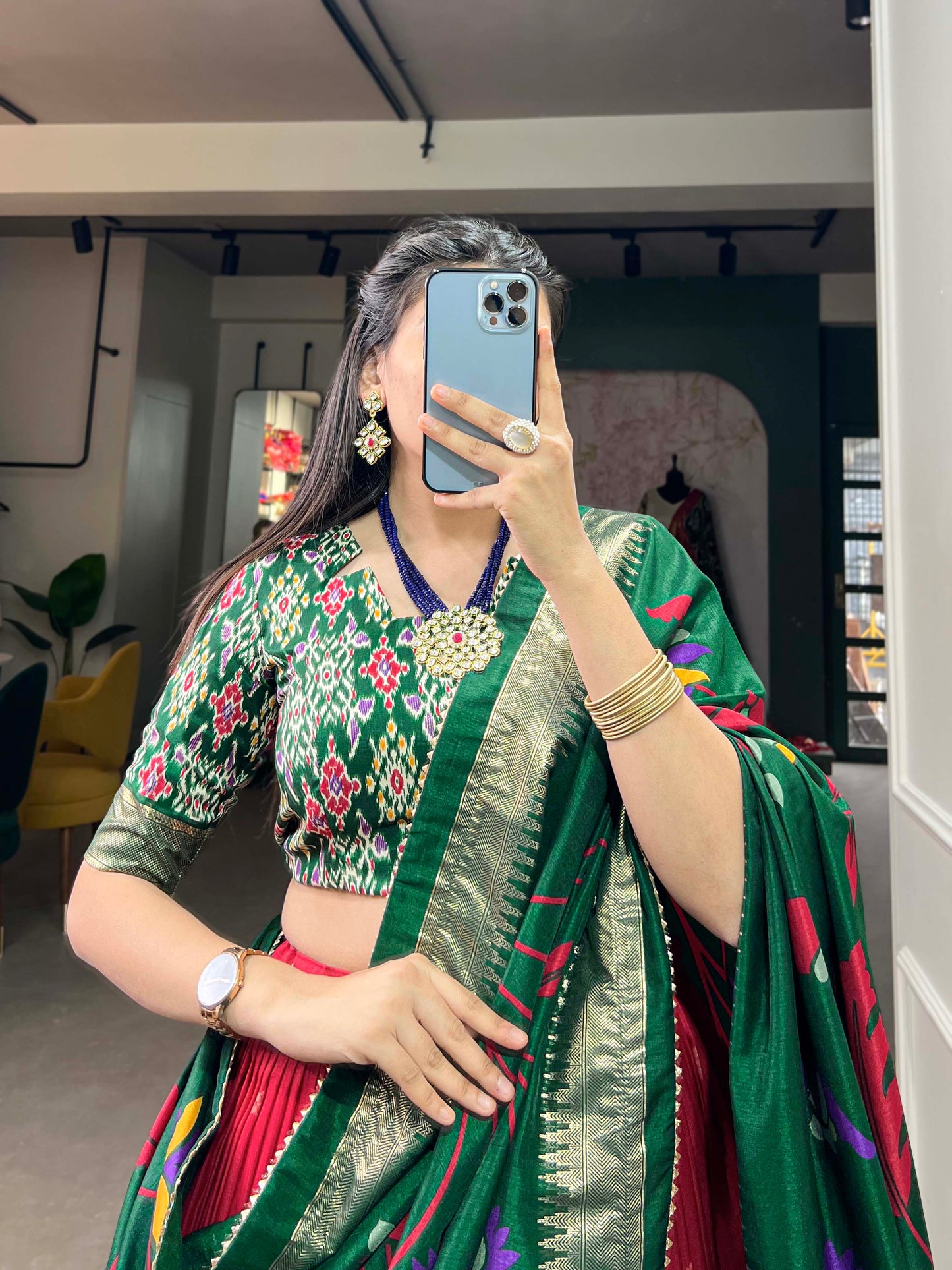 ArtVastra Lehenga Set - Kalamkari Impressions on Lustrous Silk