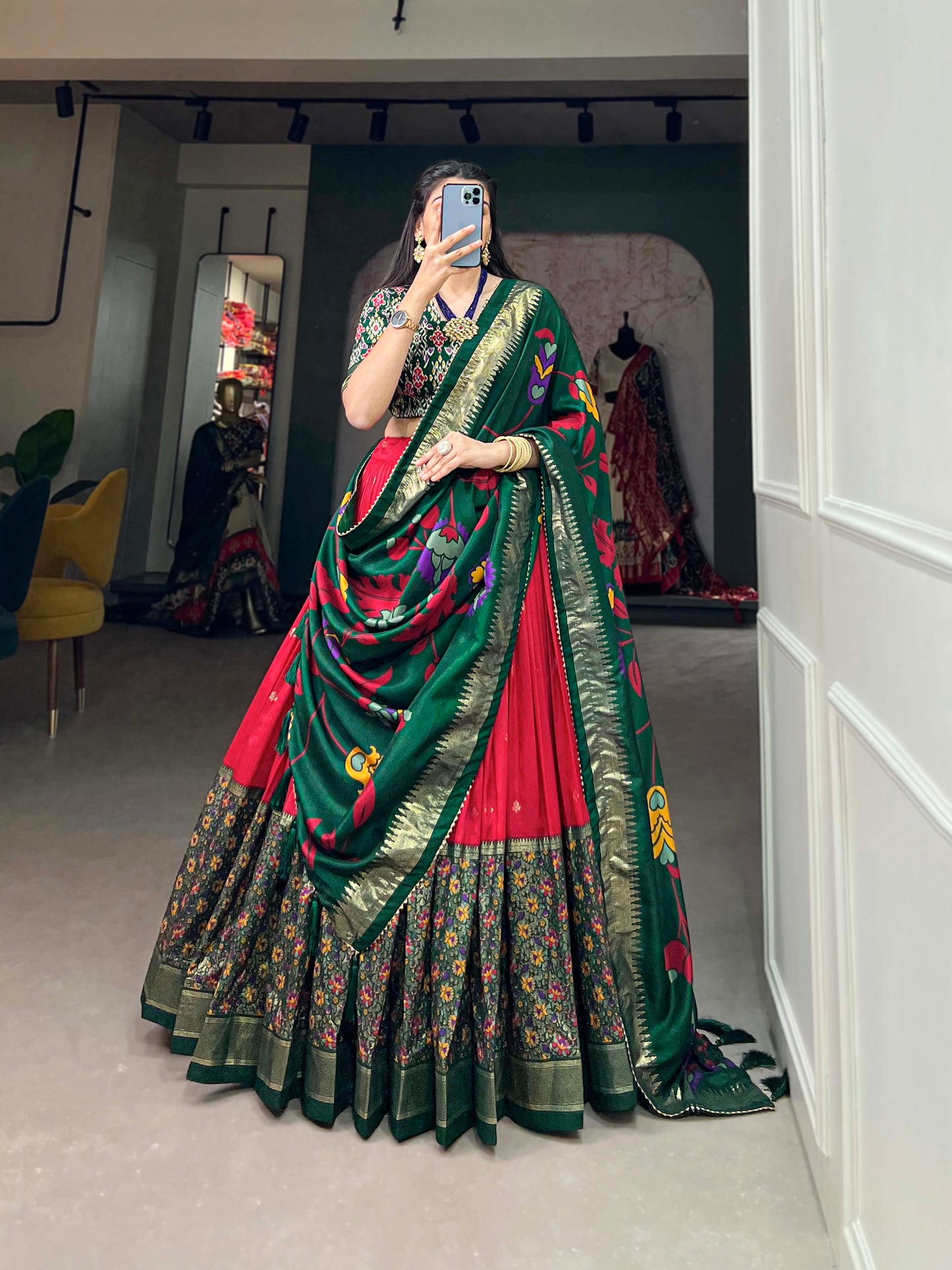 ArtVastra Lehenga Set - Kalamkari Impressions on Lustrous Silk