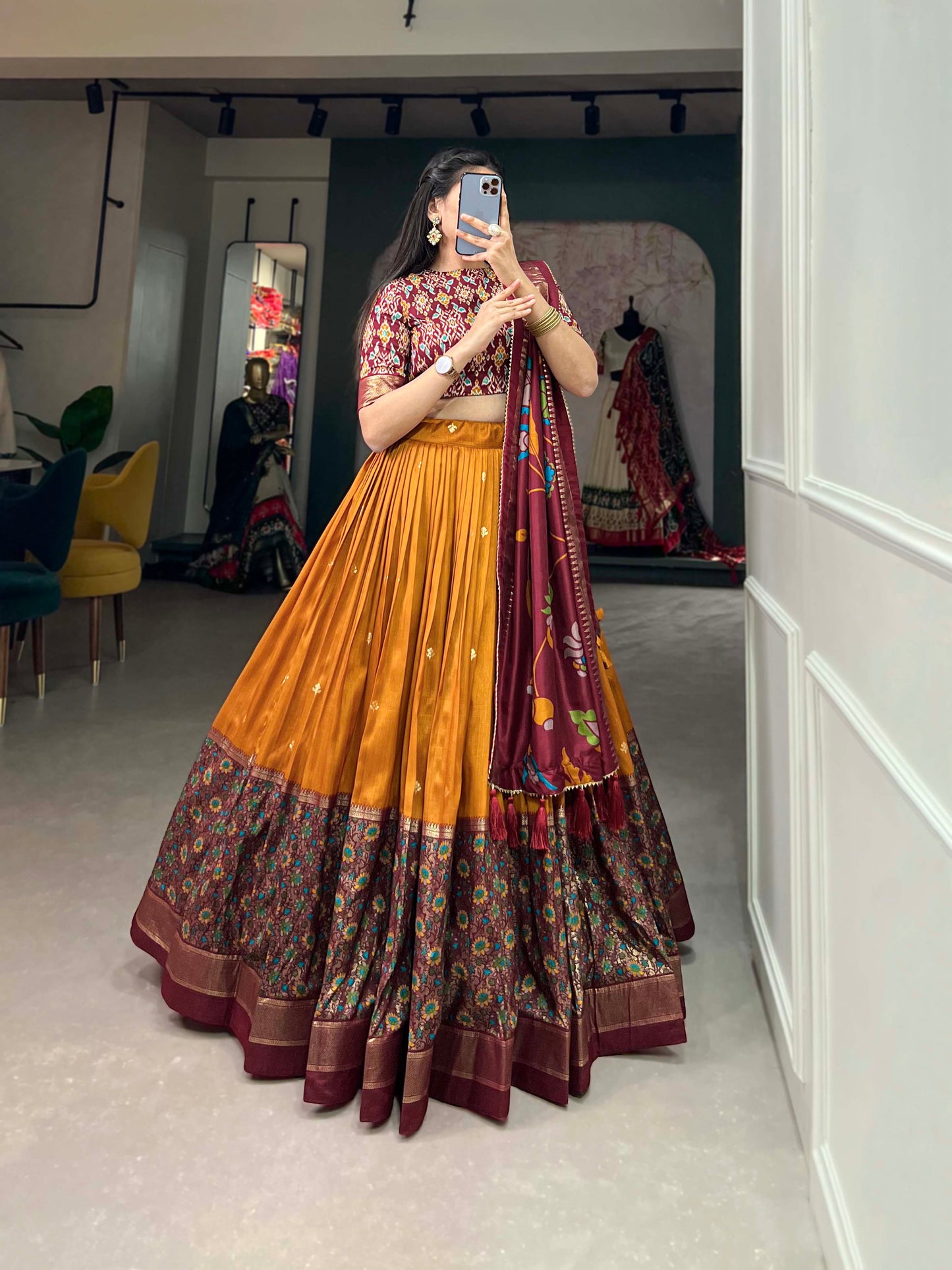 ArtVastra Lehenga Set - Kalamkari Impressions on Lustrous Silk