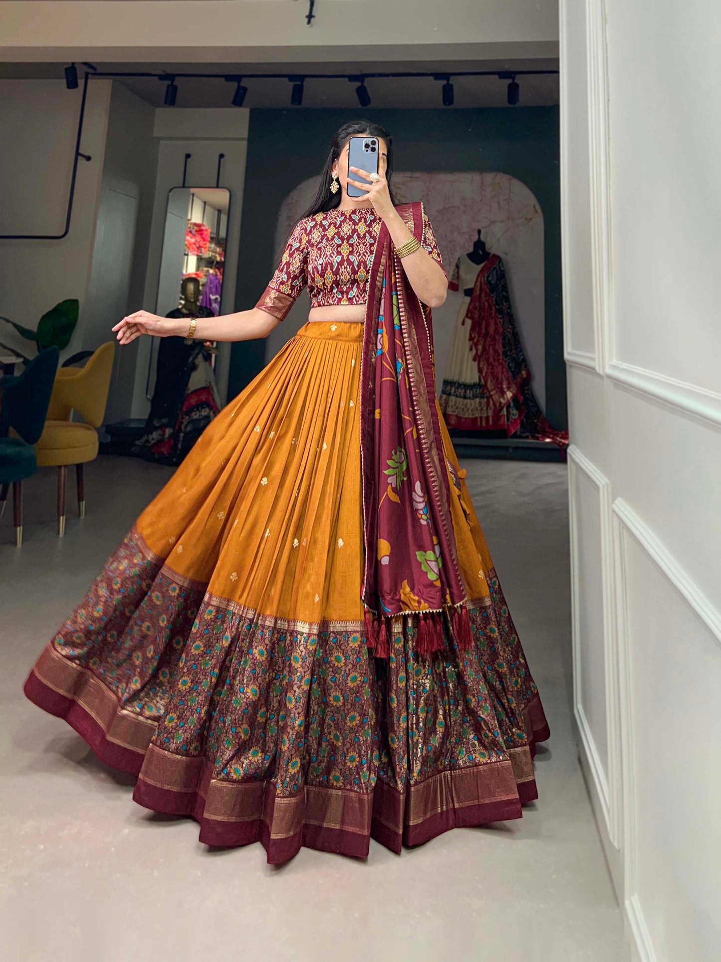 ArtVastra Lehenga Set - Kalamkari Impressions on Lustrous Silk