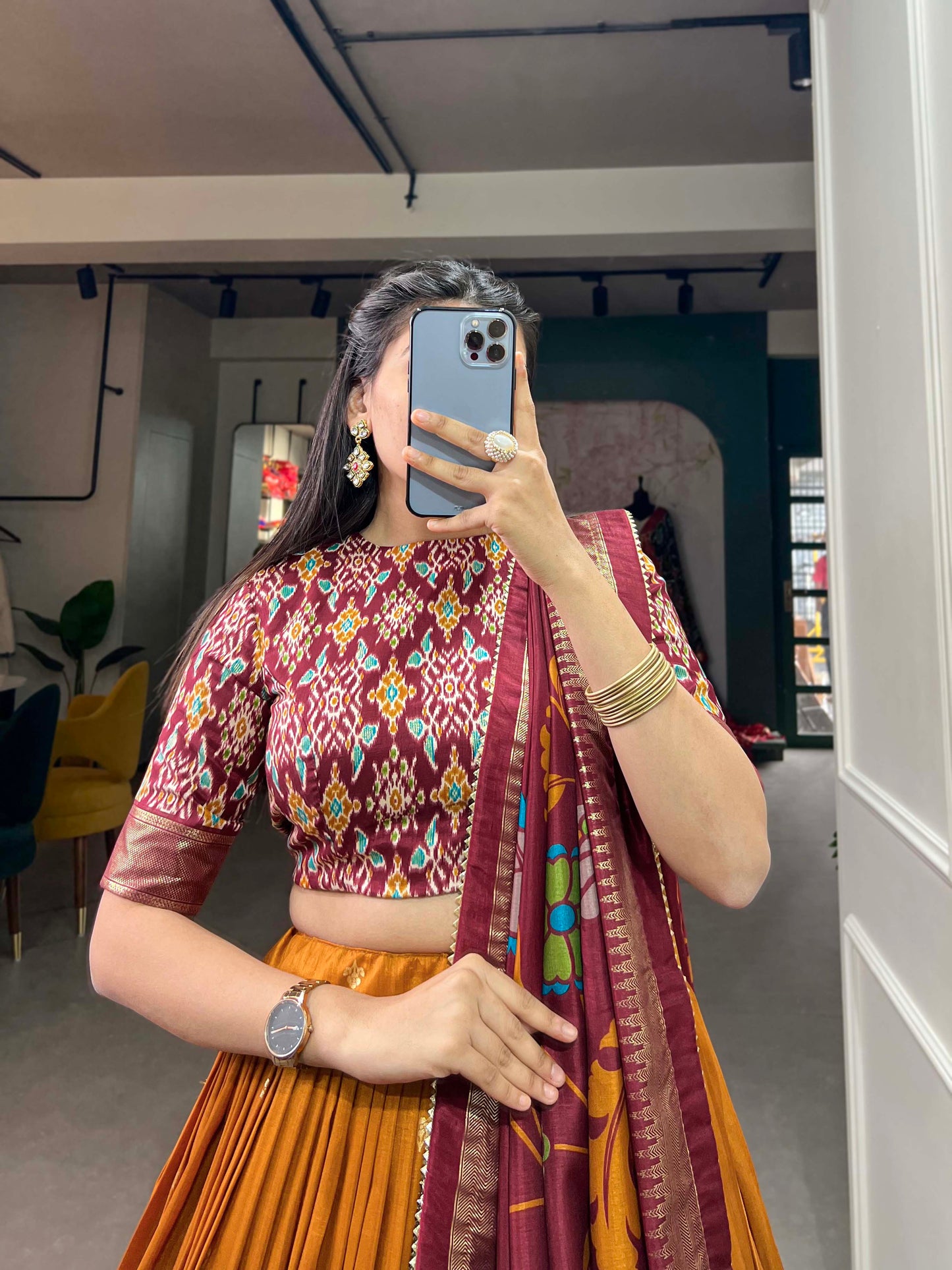 ArtVastra Lehenga Set - Kalamkari Impressions on Lustrous Silk