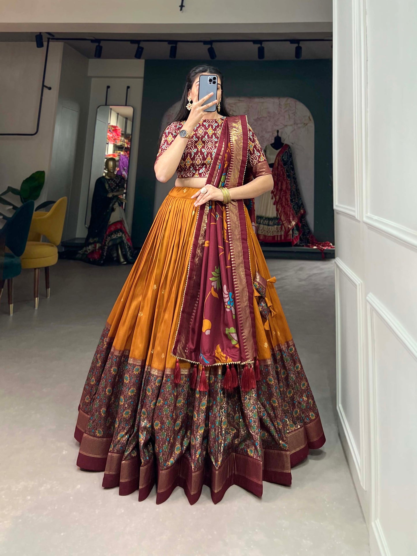 ArtVastra Lehenga Set - Kalamkari Impressions on Lustrous Silk
