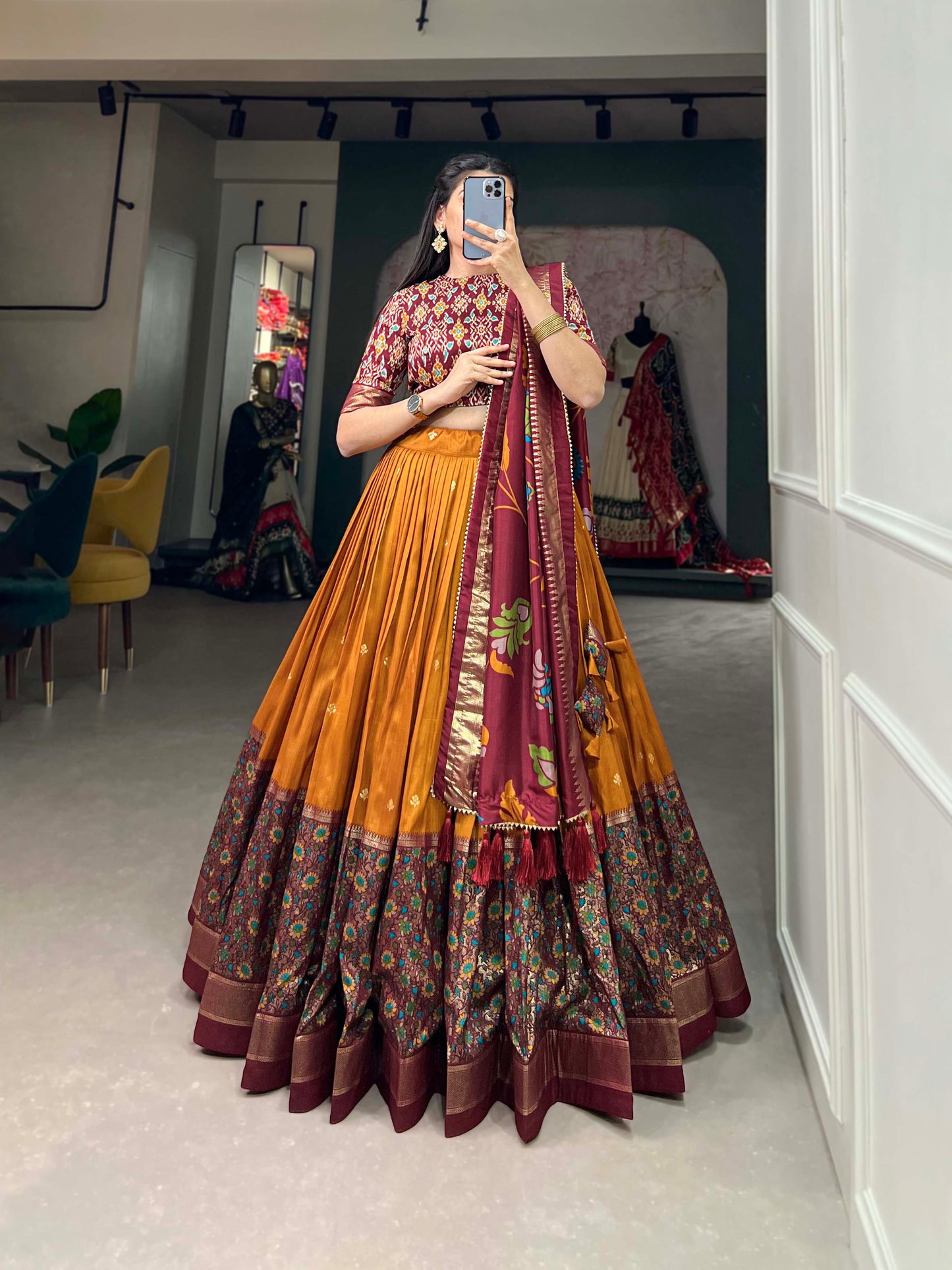 ArtVastra Lehenga Set - Kalamkari Impressions on Lustrous Silk