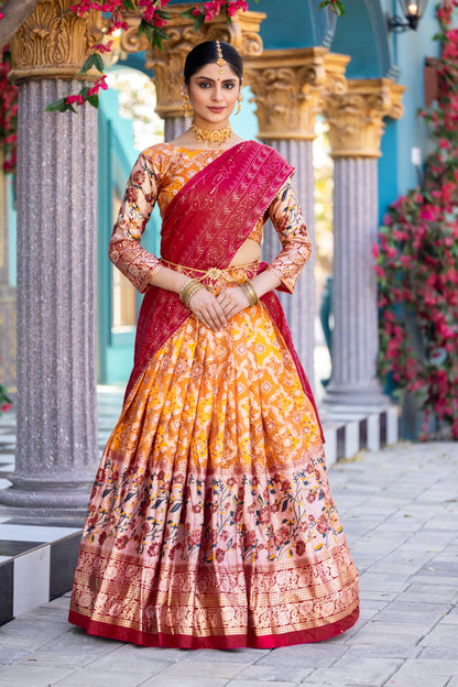 ZariPhool Lehenga Set - Traditional Patola with Gotta Grace