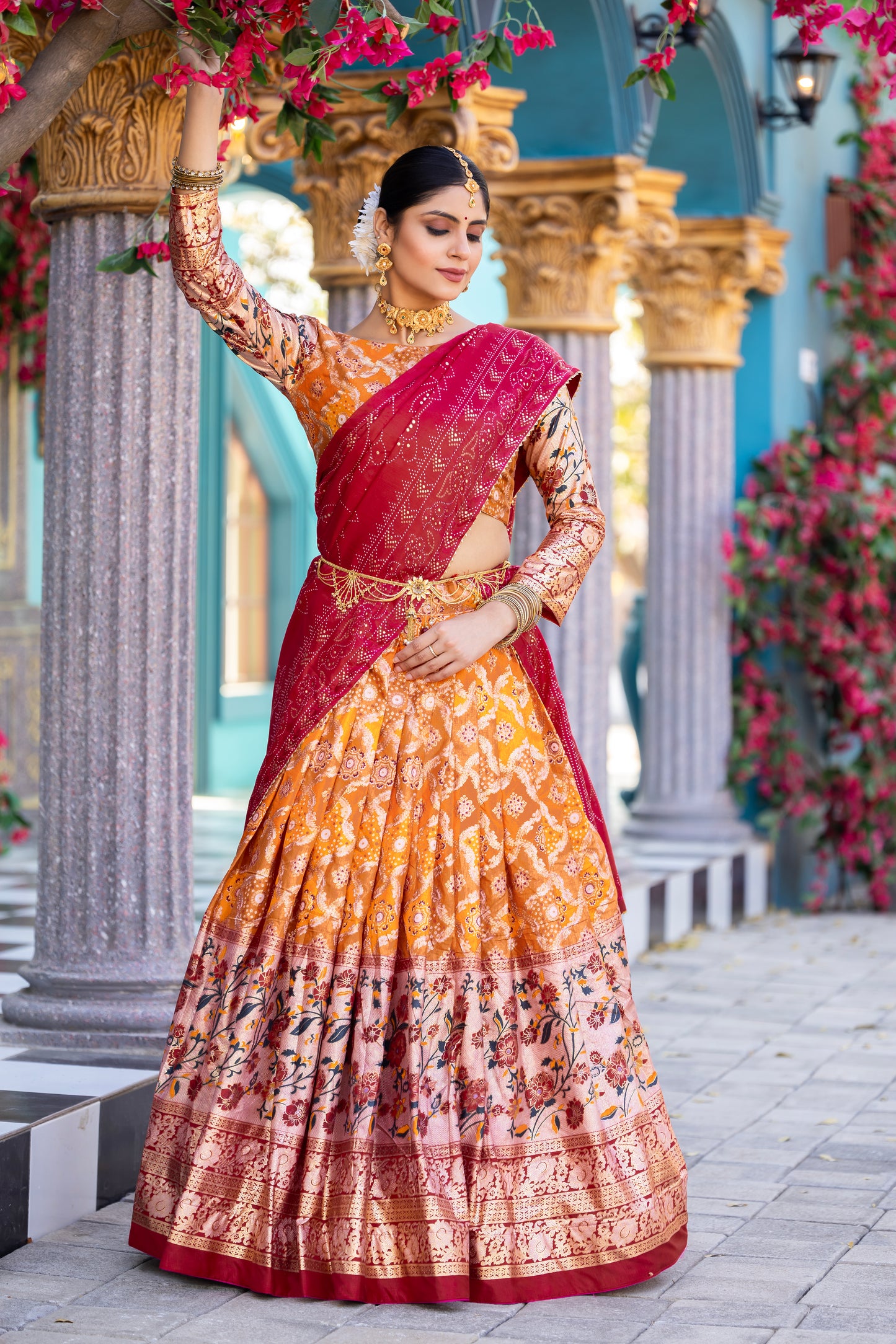 ZariPhool Lehenga Set - Traditional Patola with Gotta Grace
