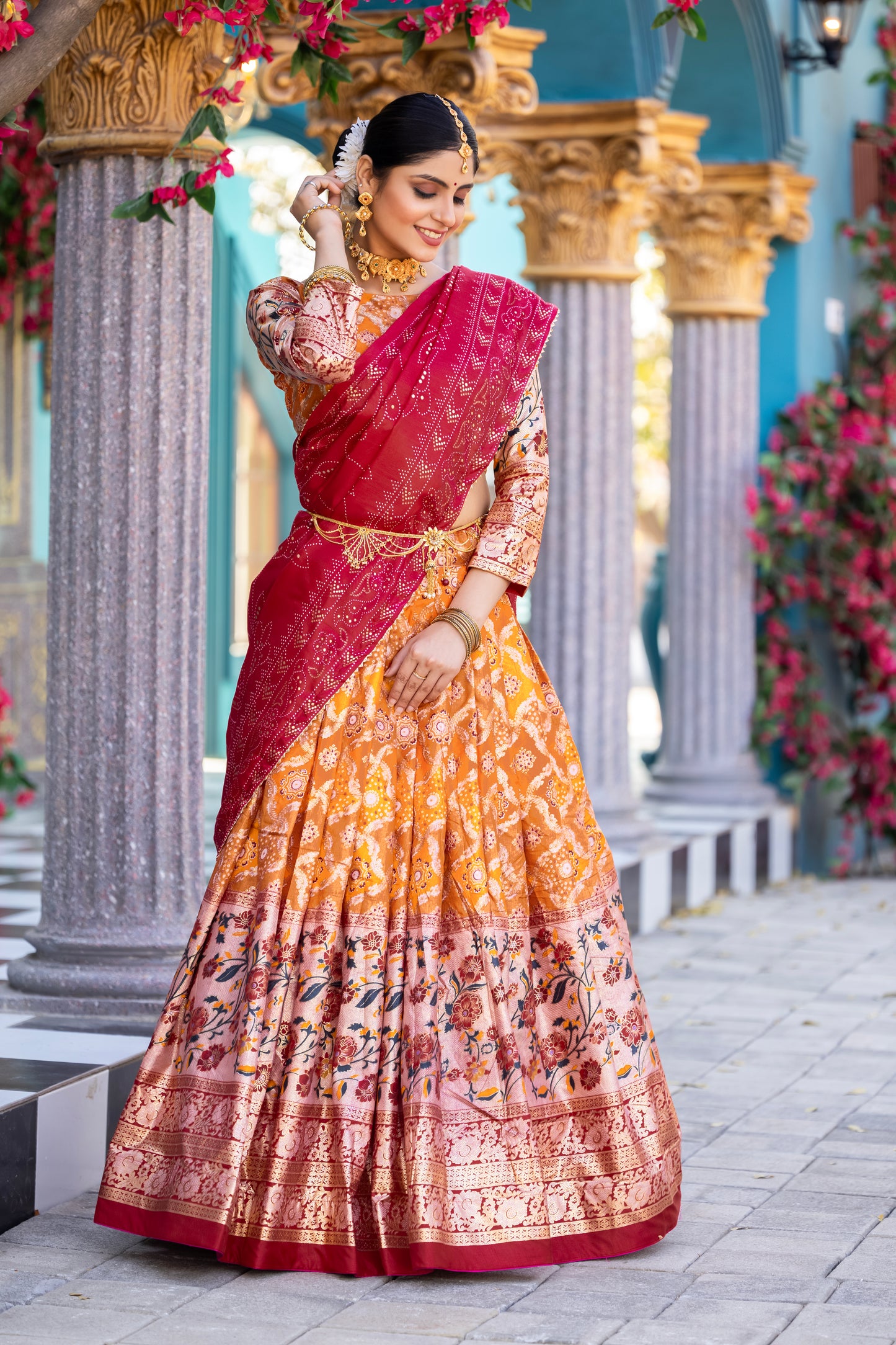 ZariPhool Lehenga Set - Traditional Patola with Gotta Grace