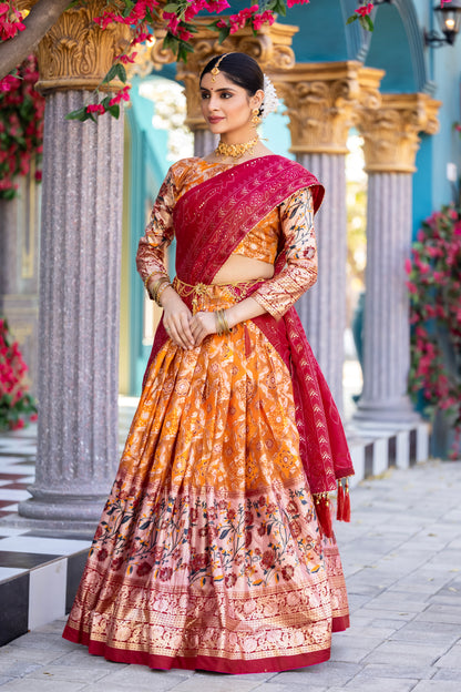 ZariPhool Lehenga Set - Traditional Patola with Gotta Grace