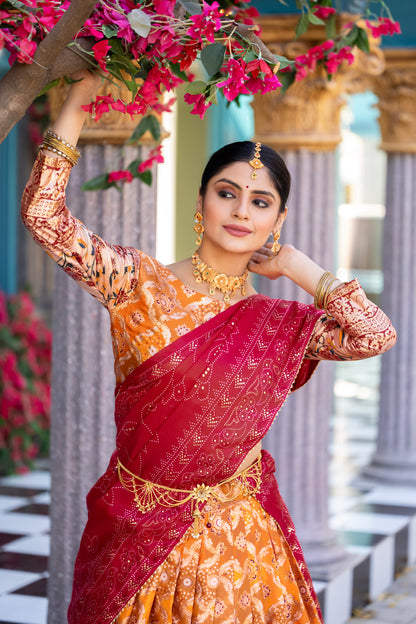 ZariPhool Lehenga Set - Traditional Patola with Gotta Grace