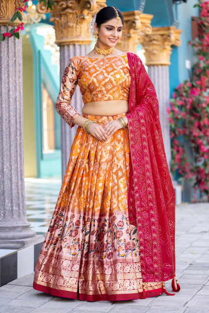 ZariPhool Lehenga Set - Traditional Patola with Gotta Grace