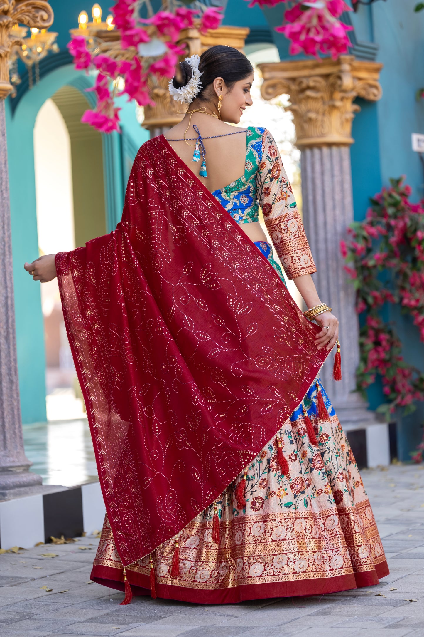 ZariPhool Lehenga Set - Traditional Patola with Gotta Grace