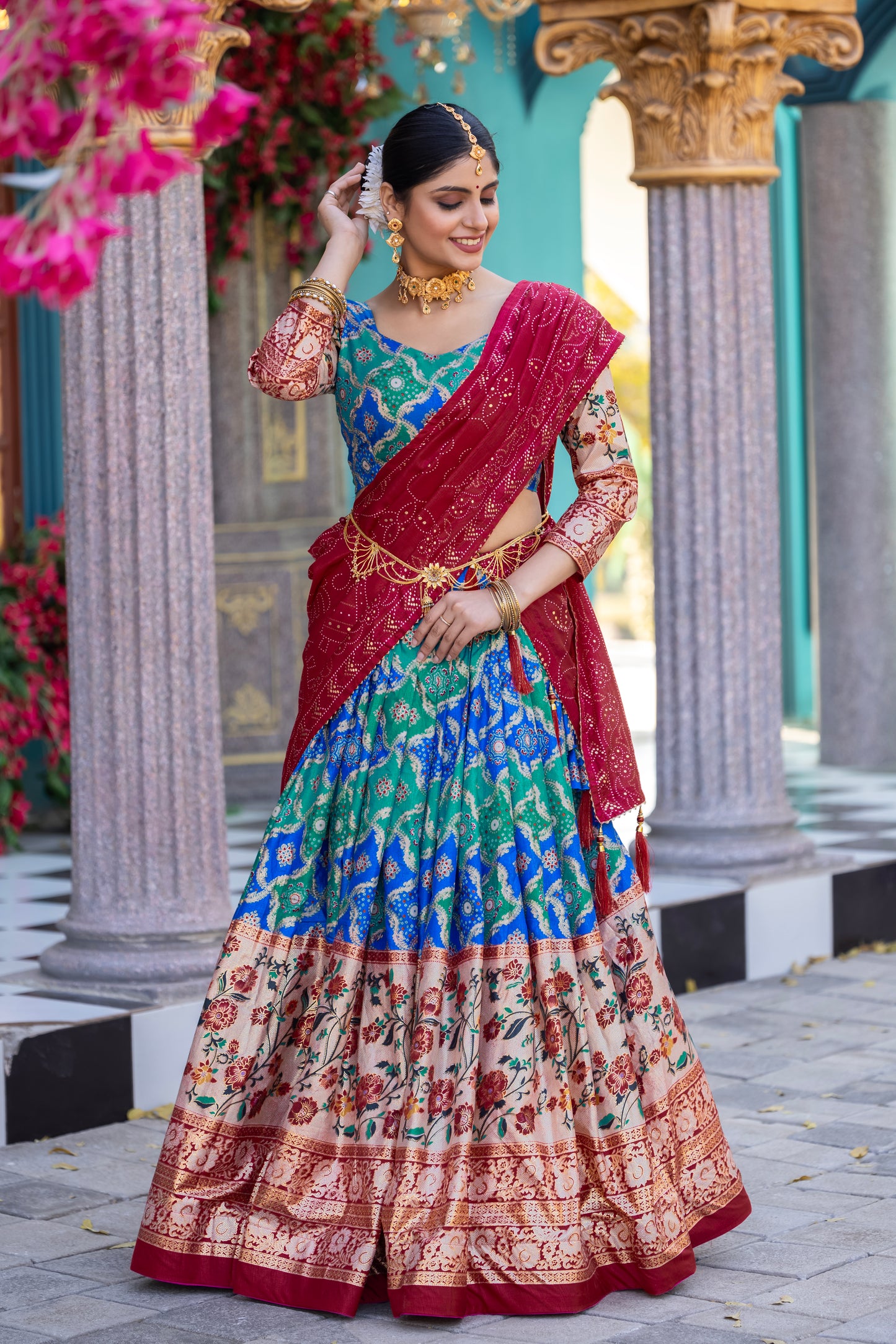 ZariPhool Lehenga Set - Traditional Patola with Gotta Grace