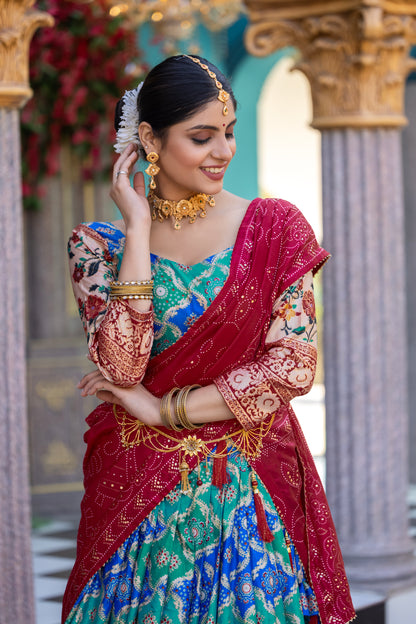 ZariPhool Lehenga Set - Traditional Patola with Gotta Grace