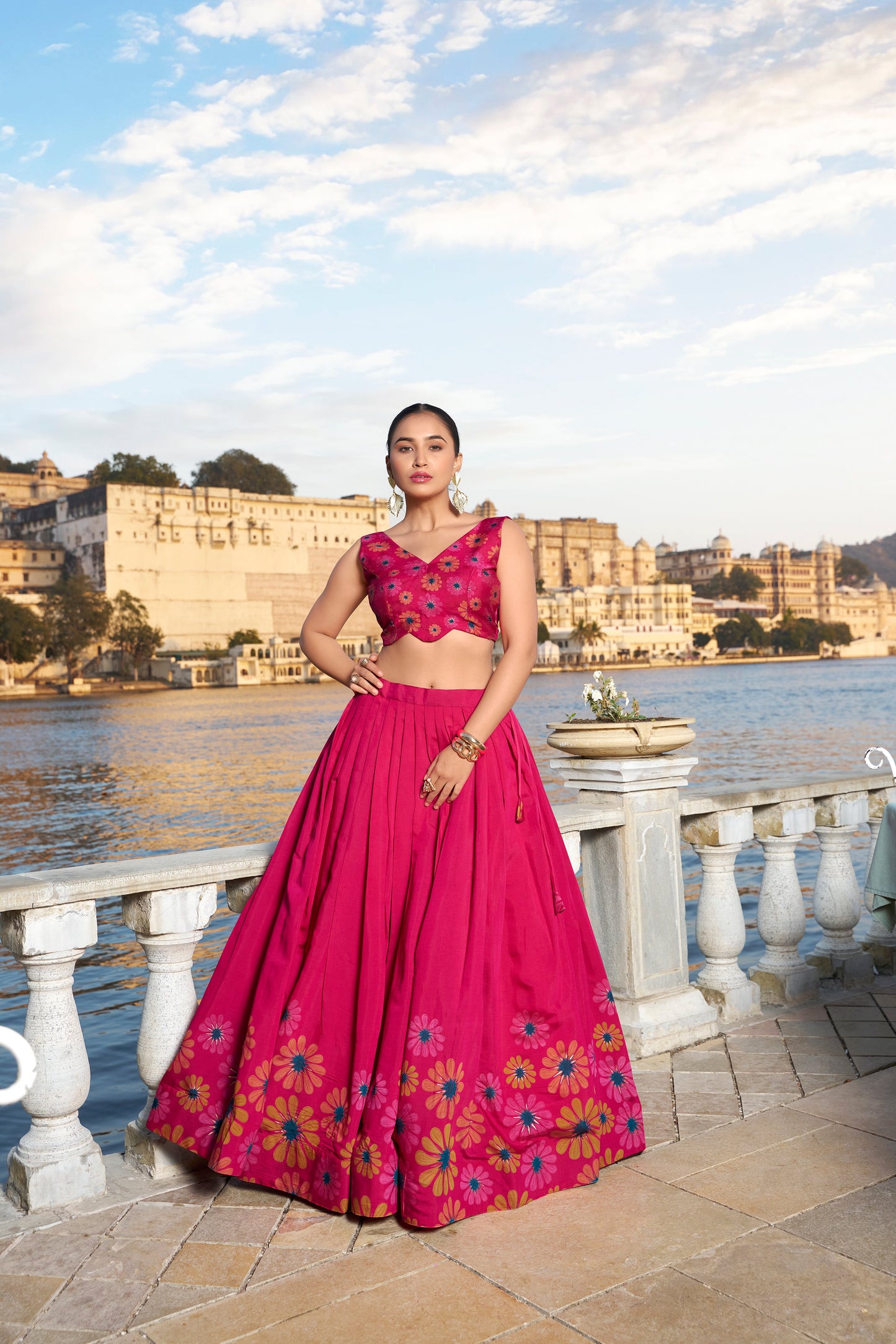 Exquisite Floral Fantasy: Tusser Silk Lehenga Choli with Intricate Print and Dupatta-Minimum Qty -10 Pic
