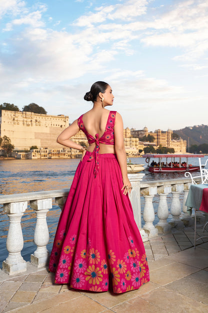 Exquisite Floral Fantasy: Tusser Silk Lehenga Choli with Intricate Print and Dupatta-Minimum Qty -10 Pic
