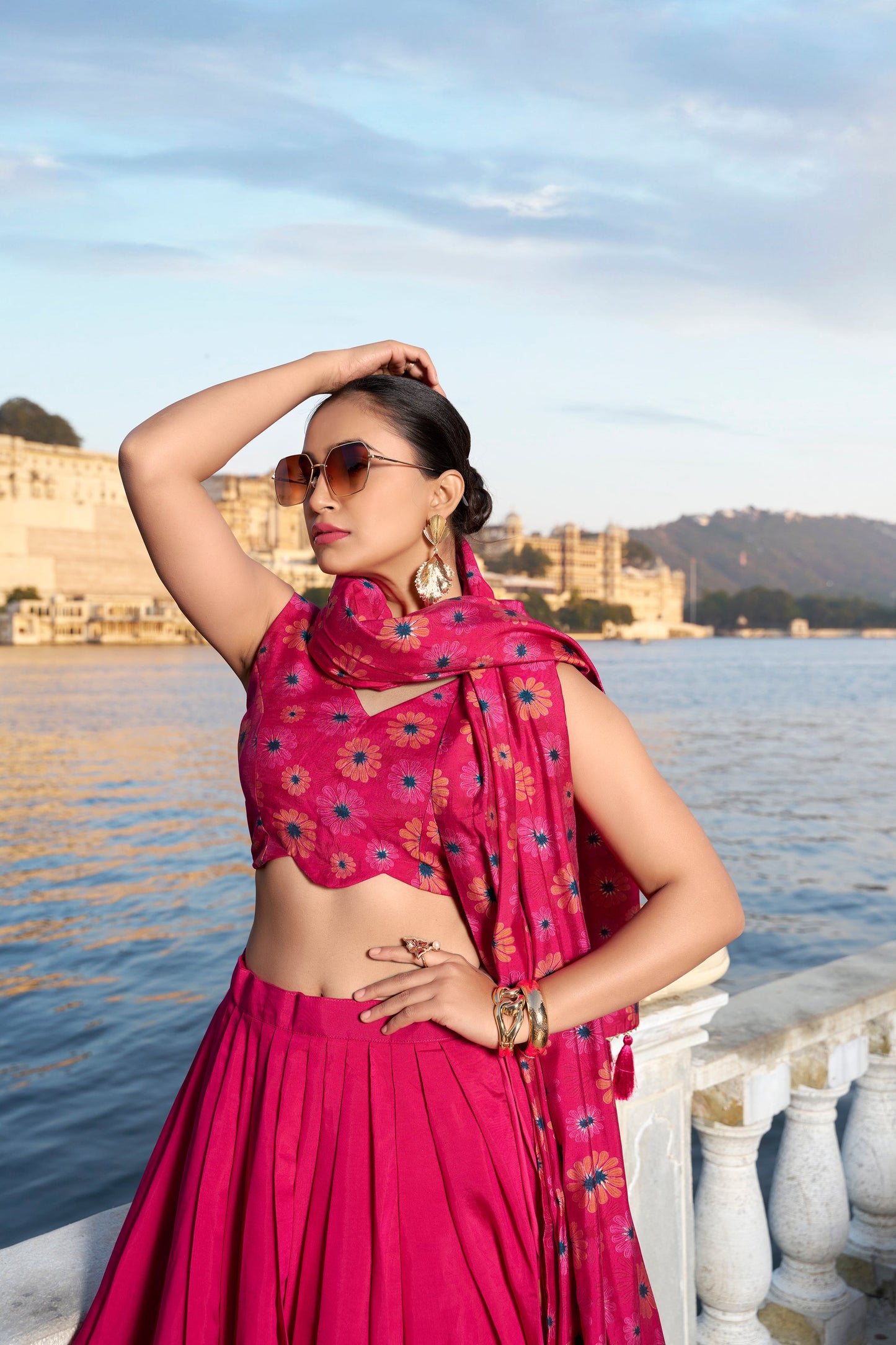 Exquisite Floral Fantasy: Tusser Silk Lehenga Choli with Intricate Print and Dupatta-Minimum Qty -10 Pic