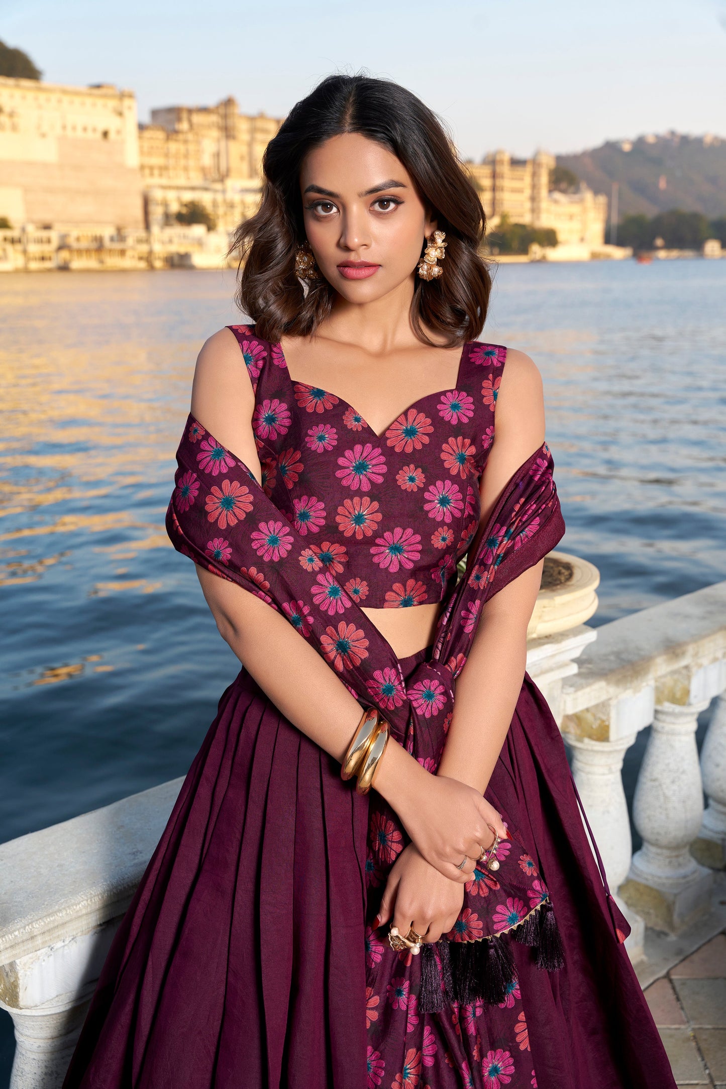 Exquisite Floral Fantasy: Tusser Silk Lehenga Choli with Intricate Print and Dupatta-Minimum Qty -10 Pic