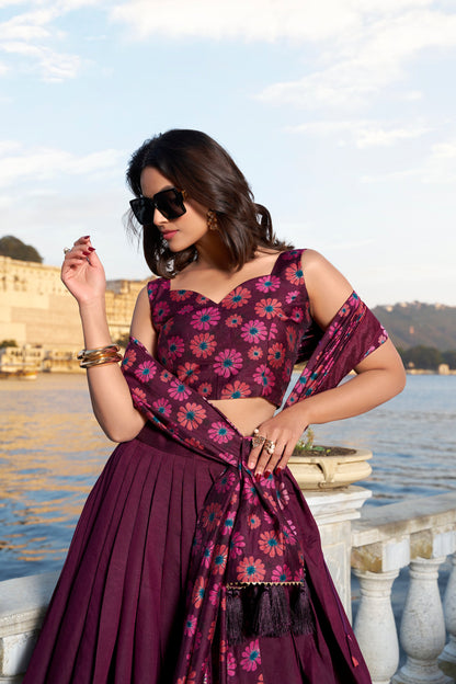 Exquisite Floral Fantasy: Tusser Silk Lehenga Choli with Intricate Print and Dupatta-Minimum Qty -10 Pic