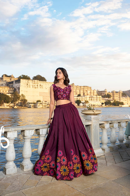 Exquisite Floral Fantasy: Tusser Silk Lehenga Choli with Intricate Print and Dupatta-Minimum Qty -10 Pic