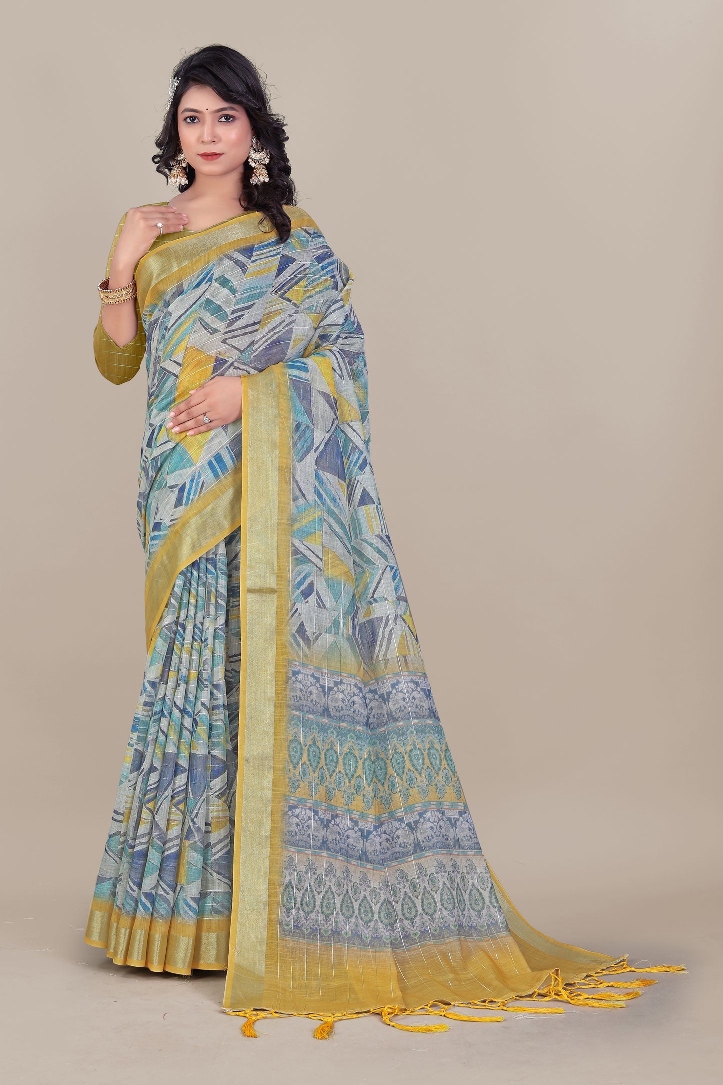 Elegant Pure Linen Saree with Silver Zari Lurex - Soft And Stylish Drape