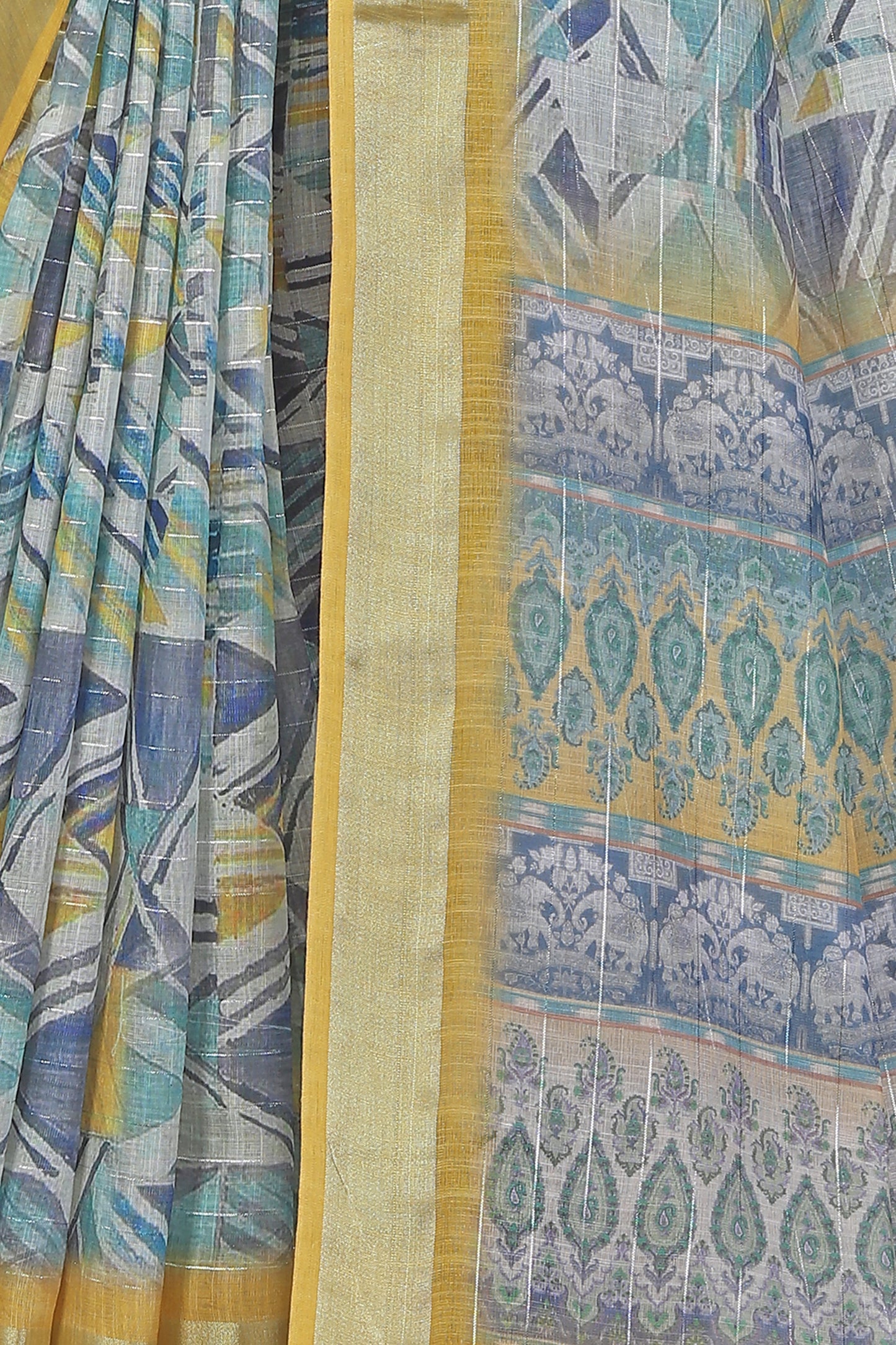 Elegant Pure Linen Saree with Silver Zari Lurex - Soft And Stylish Drape