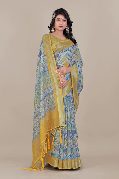 Elegant Pure Linen Saree with Silver Zari Lurex - Soft And Stylish Drape