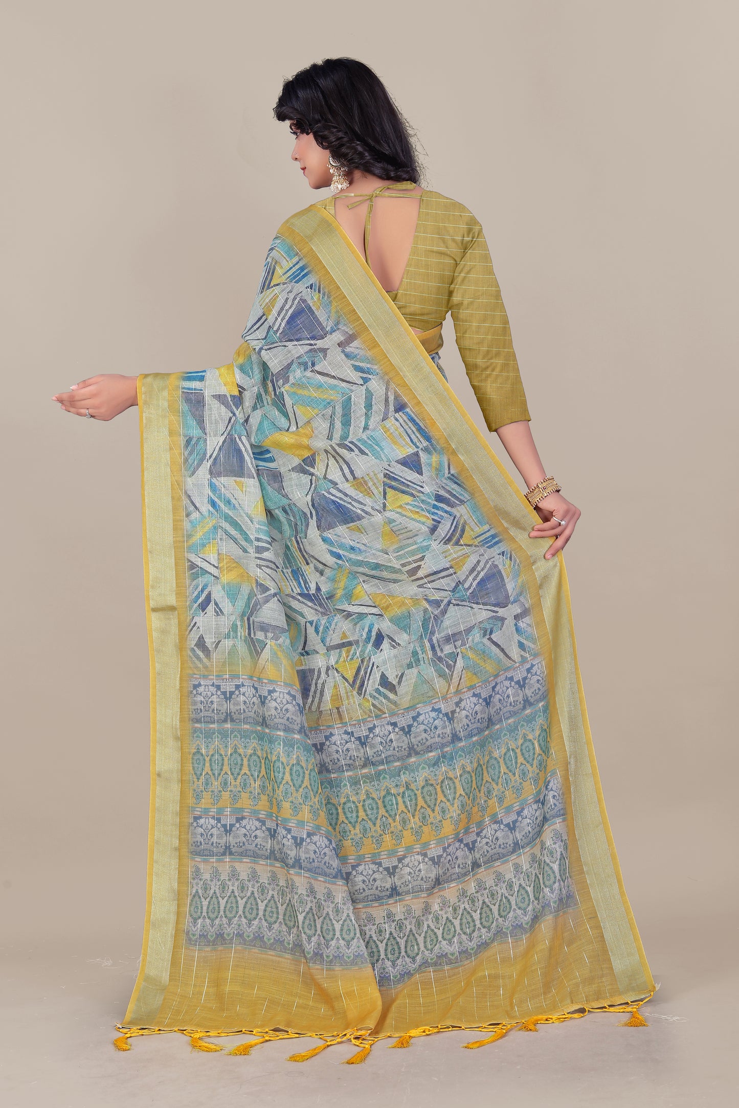 Elegant Pure Linen Saree with Silver Zari Lurex - Soft And Stylish Drape