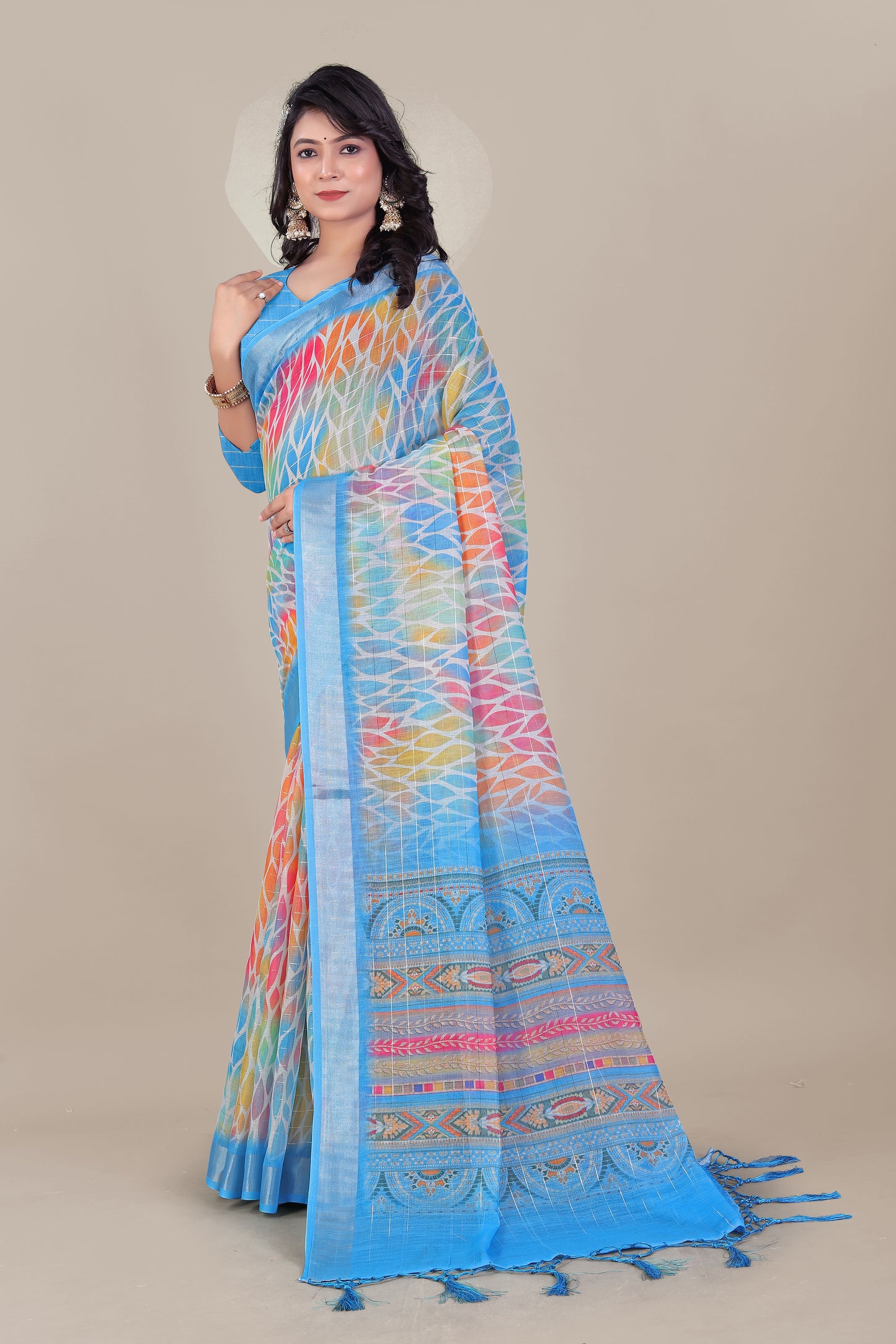 Pure Linen Saree with All-Over Silver Zari Lurex - Soft And Timeless Elegance