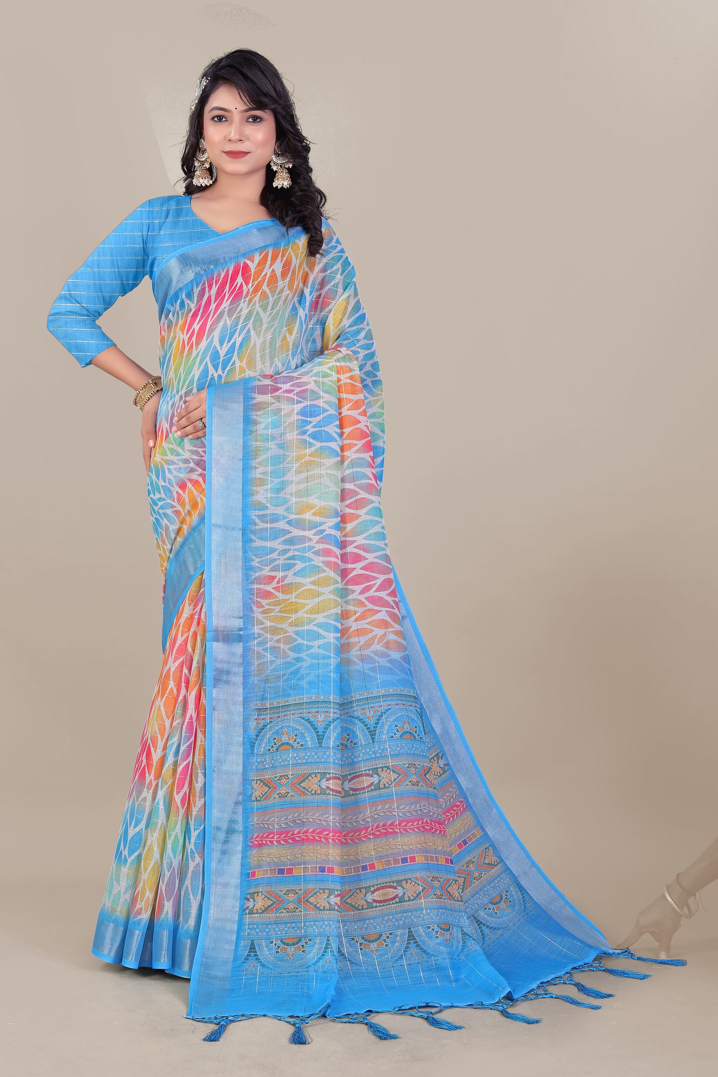 Pure Linen Saree with All-Over Silver Zari Lurex - Soft And Timeless Elegance
