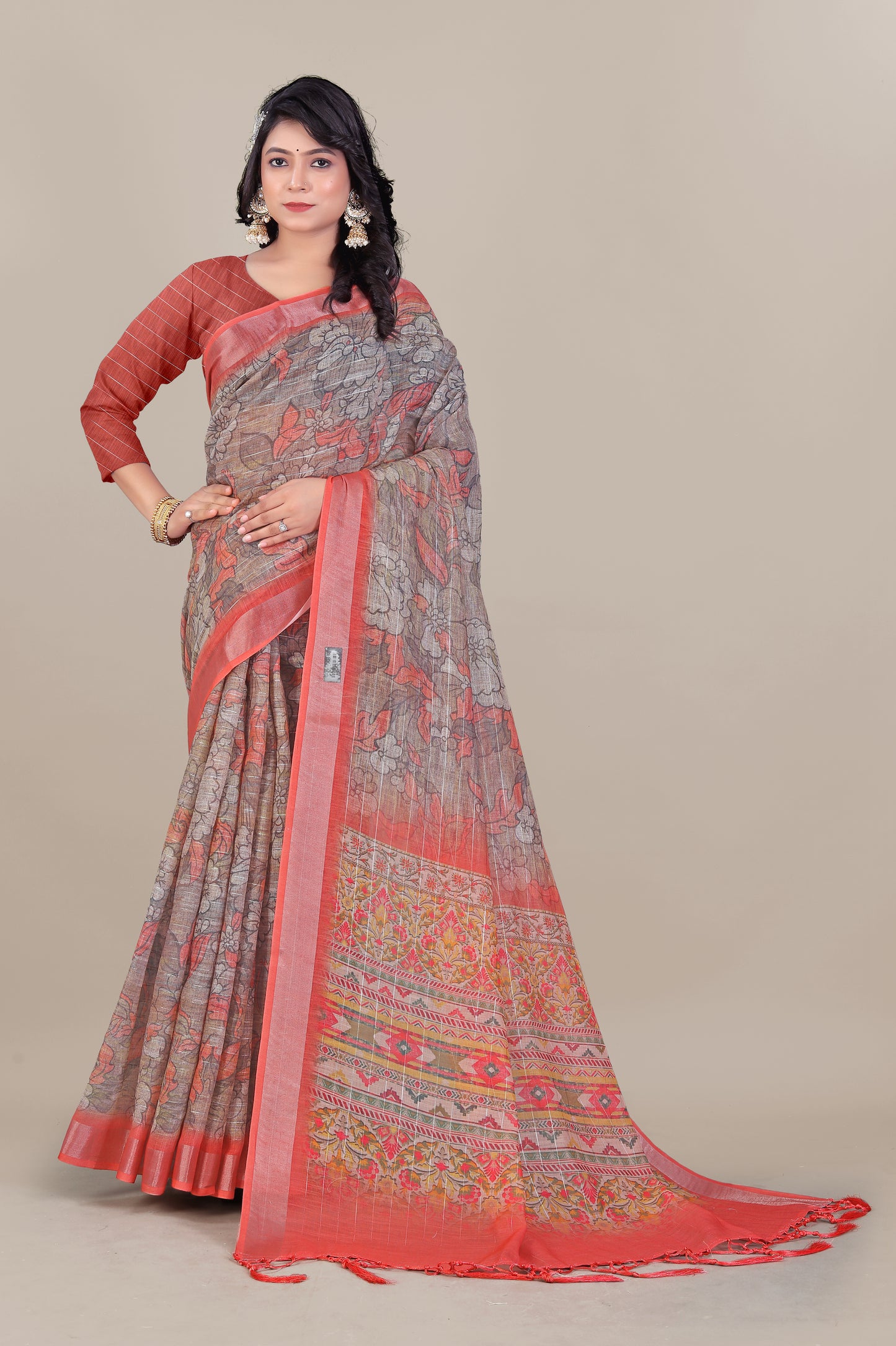 Silver Zari Lurex on Pure Linen Saree - Graceful Look All-Day Comfort