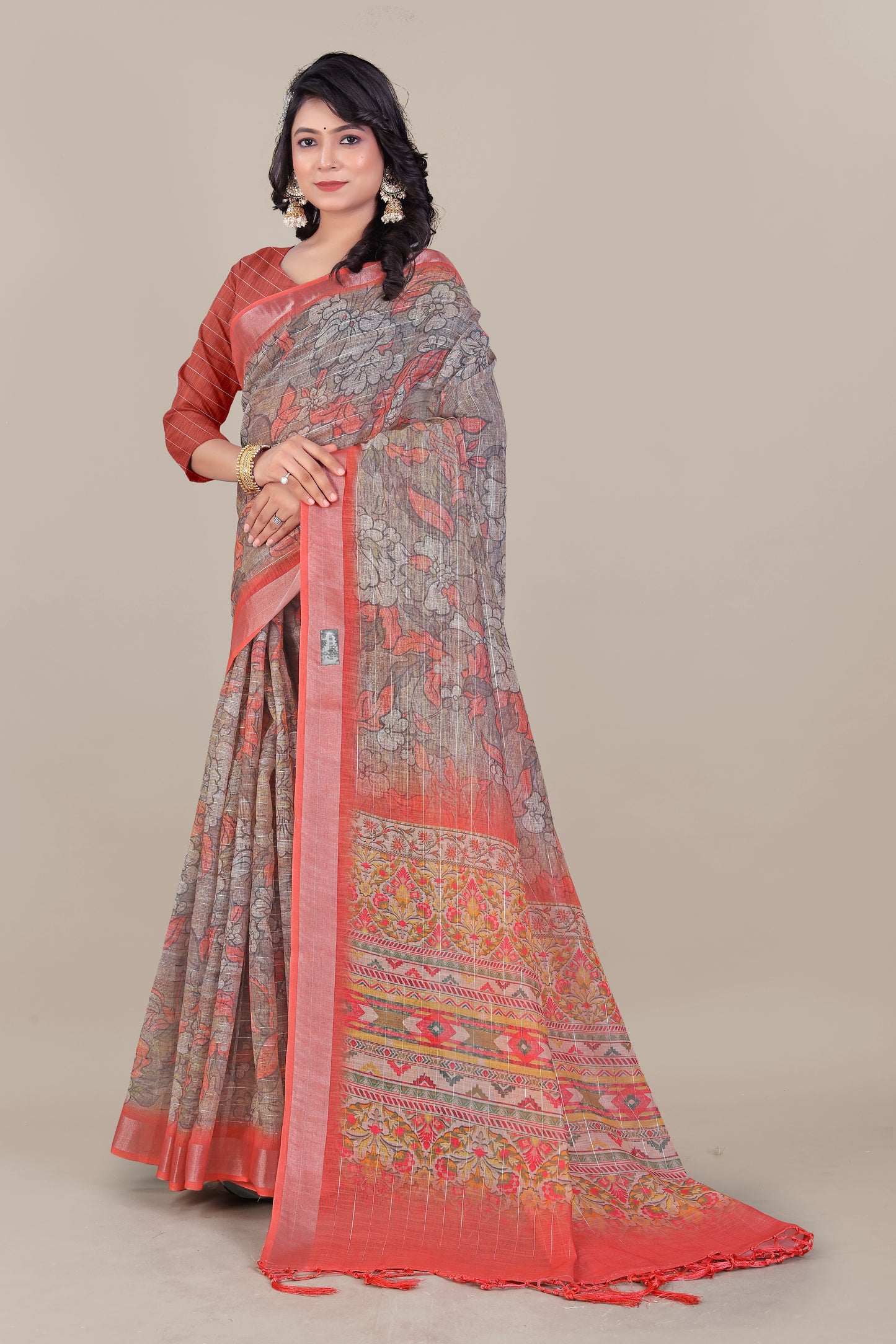 Silver Zari Lurex on Pure Linen Saree - Graceful Look All-Day Comfort