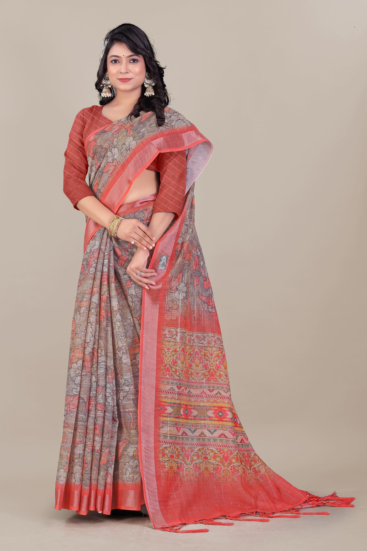 Silver Zari Lurex on Pure Linen Saree - Graceful Look All-Day Comfort