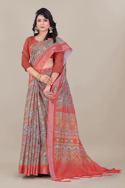 Silver Zari Lurex on Pure Linen Saree - Graceful Look All-Day Comfort