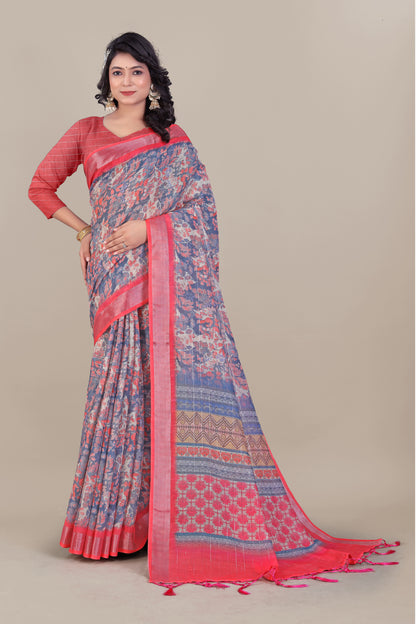 Silvermist Drape - Pure Linen Saree with Ethereal Zari Lurex Sparkle