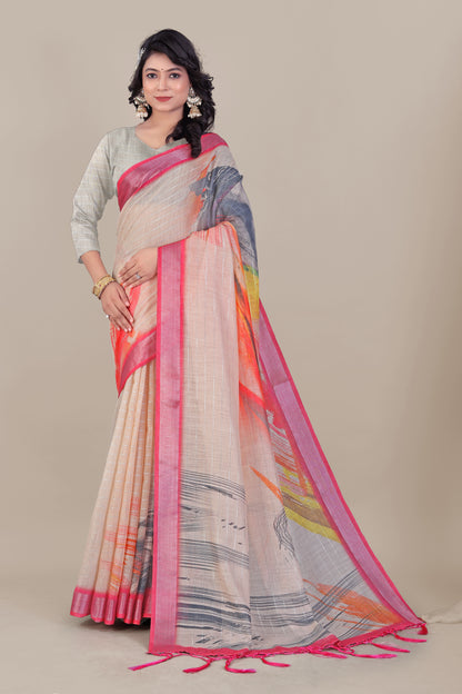 Moonweave - Soft Pure Linen Saree Adorned with Silver Lurex Magic