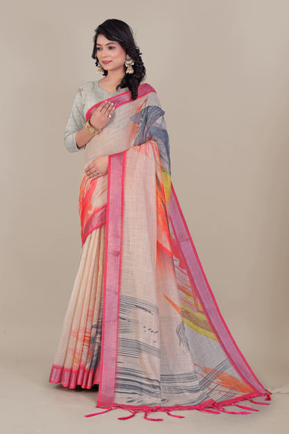 Moonweave - Soft Pure Linen Saree Adorned with Silver Lurex Magic