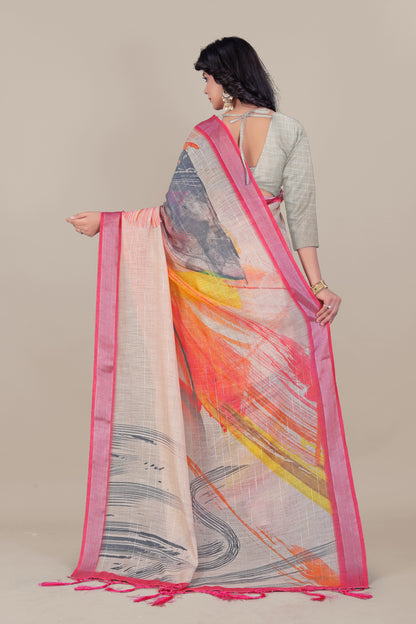 Moonweave - Soft Pure Linen Saree Adorned with Silver Lurex Magic