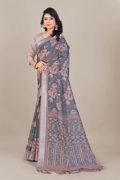Silversoul - Pure Linen Saree with Subtle Shimmer and Cloud-Soft Feel