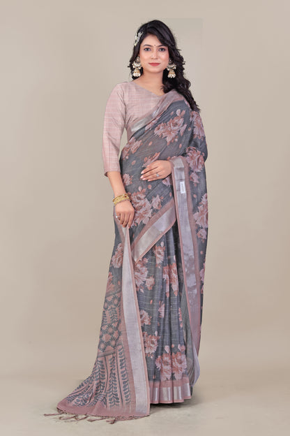 Silversoul - Pure Linen Saree with Subtle Shimmer and Cloud-Soft Feel