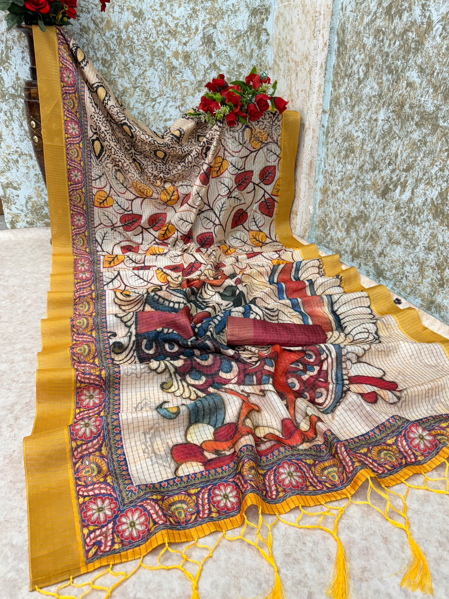 Mysore Silk Checks Saree with Silver Zari Lurex - Timeless Yet Trendy