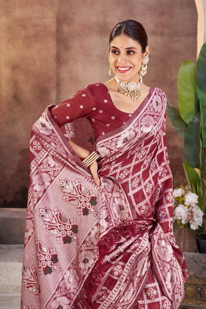 Luxurious Gharchola Bandhani Cotton Saree With Unstitched Blouse