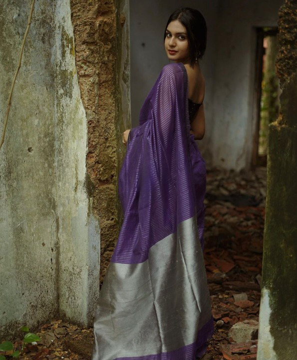 Graceful Jacquard Saree Featuring Stripes Jacqurd Work and a Richly Designed Pallu