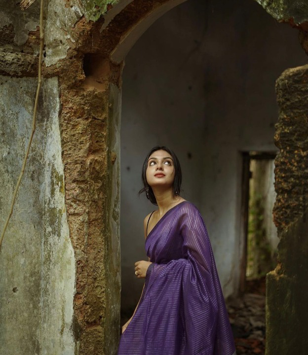 Graceful Jacquard Saree Featuring Stripes Jacqurd Work and a Richly Designed Pallu