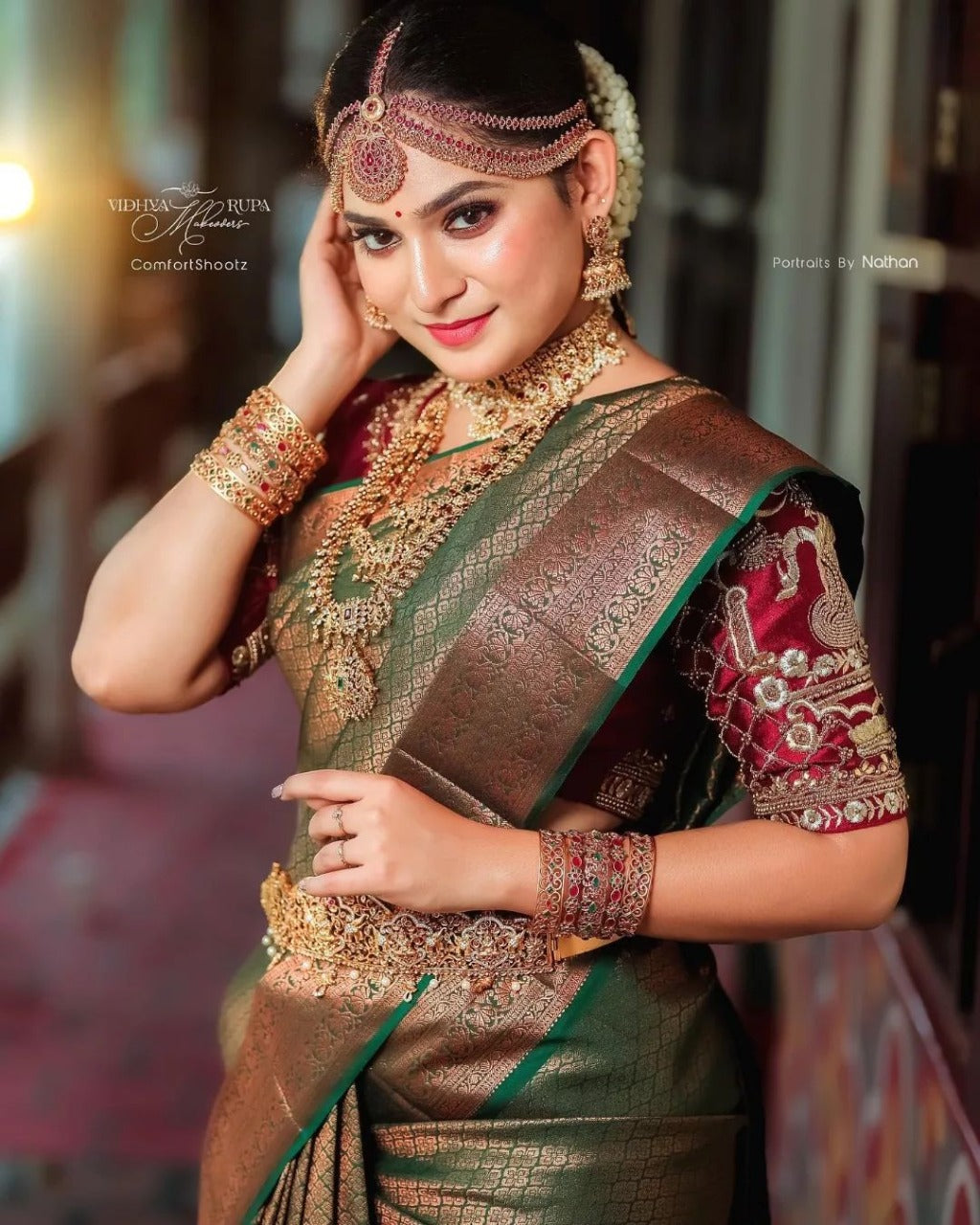 RoyalRaaga: Embellished Banarasi Saree with Golden Jacquard And Heritage Motifs