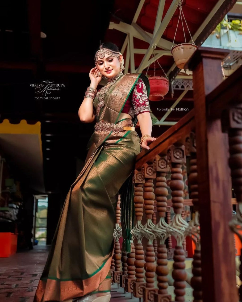 RoyalRaaga: Embellished Banarasi Saree with Golden Jacquard And Heritage Motifs